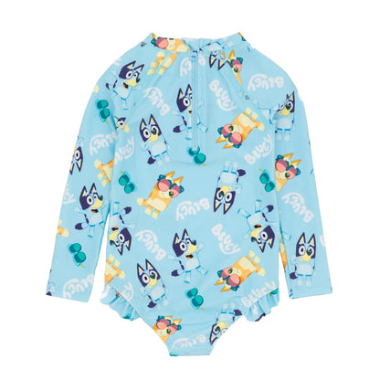 Pastel Blue-Pink-White - Back - Bluey Girls One Piece Swimsuit