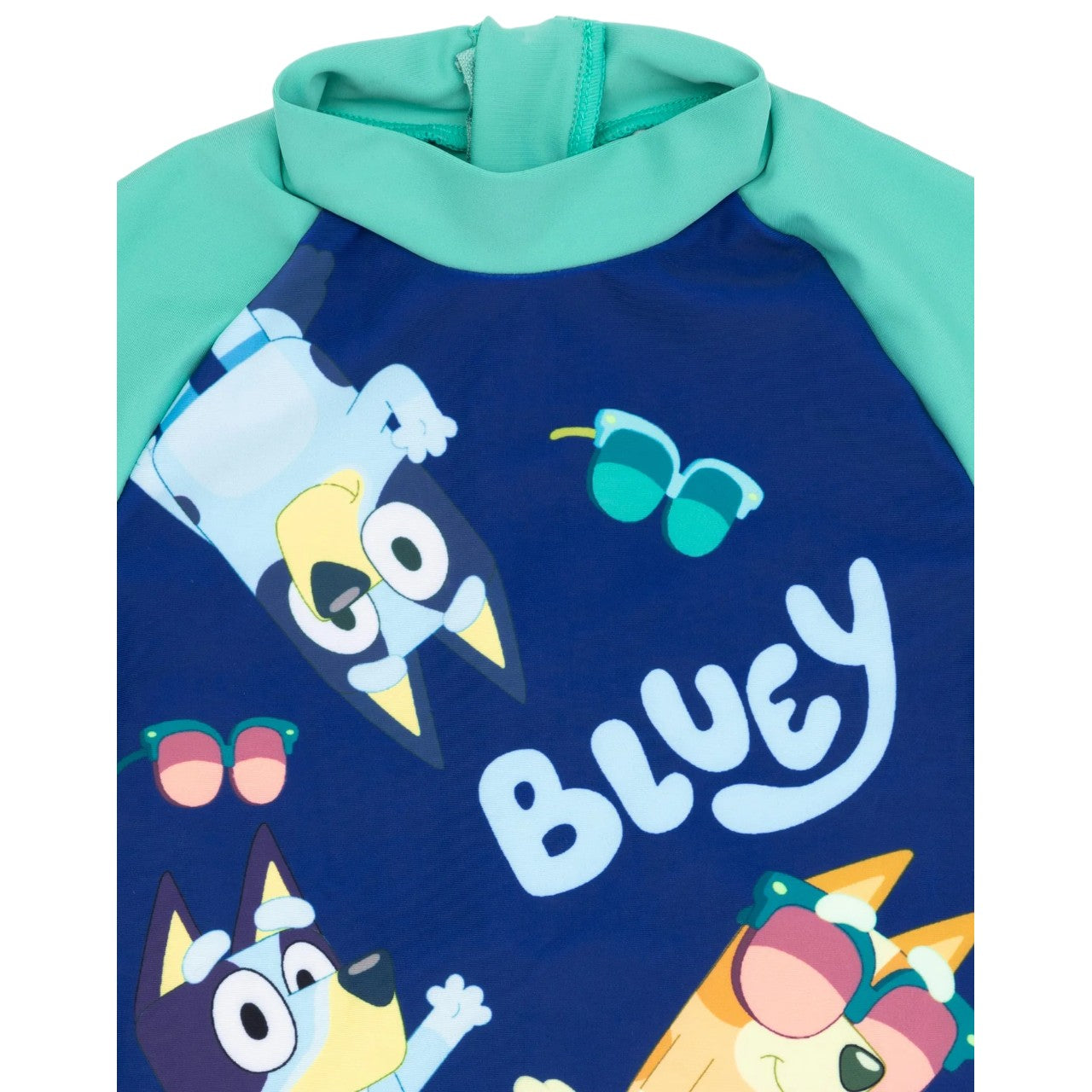 Green-Navy Blue - Side - Bluey Boys One Piece Swimsuit