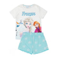 Blue-White-Orange - Front - Frozen Girls Anna And Elsa Short Pyjama Set