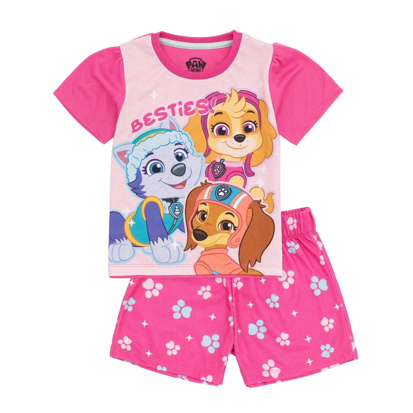 Blue-Pink - Back - Paw Patrol Girls Short Pyjama Set (Pack of 2)