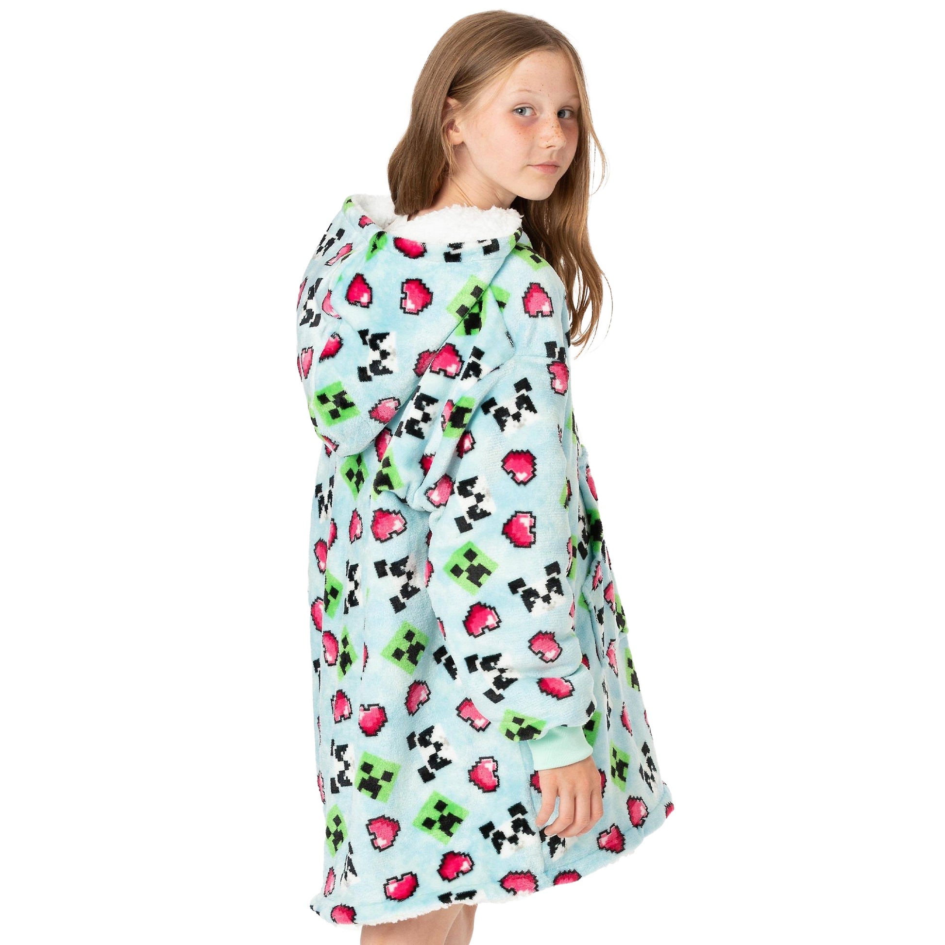 Pastel Blue - Back - Minecraft Girls Panda Hoodie Blanket