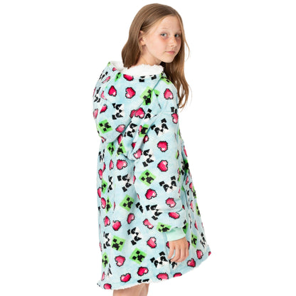Pastel Blue - Back - Minecraft Girls Panda Hoodie Blanket