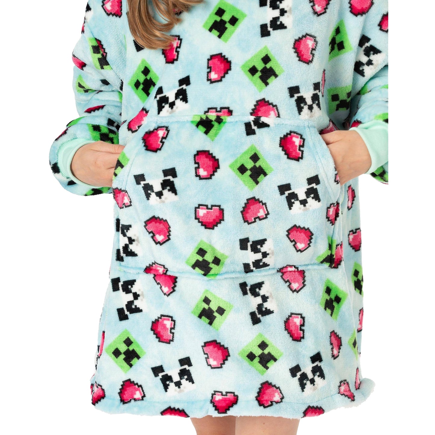 Pastel Blue - Lifestyle - Minecraft Girls Panda Hoodie Blanket