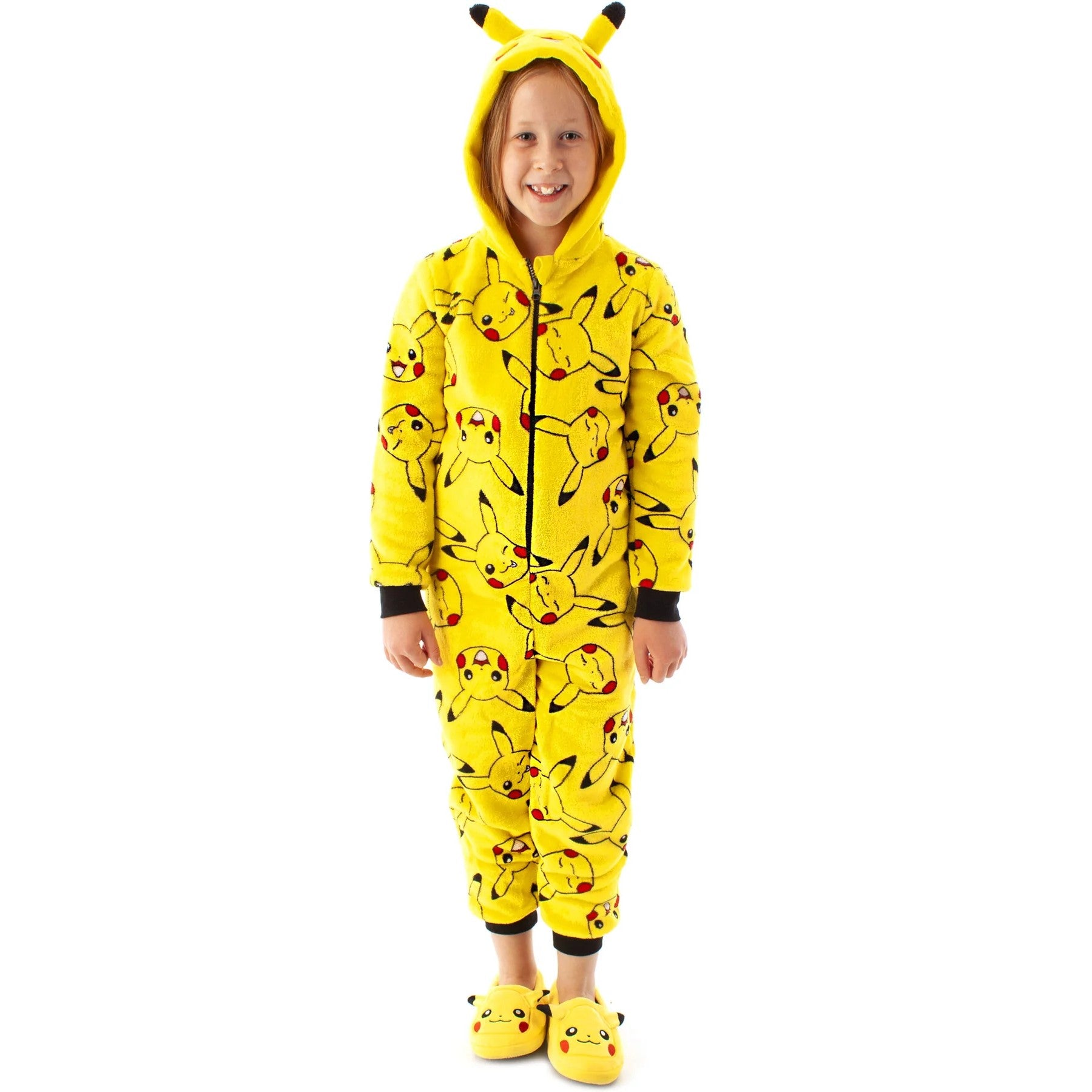 Yellow - Side - Pokemon Childrens-Kids Pikachu All-In-One Nightwear