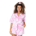 Pink - Front - Barbie Womens-Ladies Tie Dye Towelling T-Shirt & Shorts Set