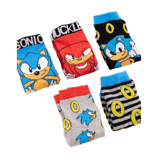 Blue-Red-Grey - Front - Sonic The Hedgehog Boys Socks Set (Pack of 5)