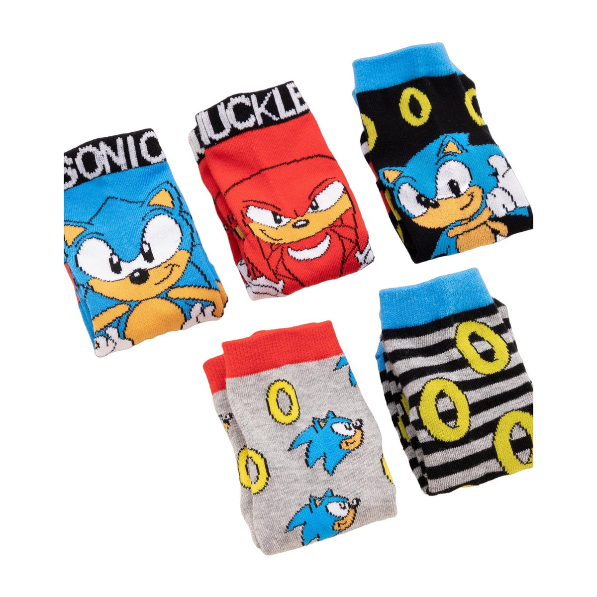 Blue-Red-Grey - Front - Sonic The Hedgehog Boys Socks Set (Pack of 5)