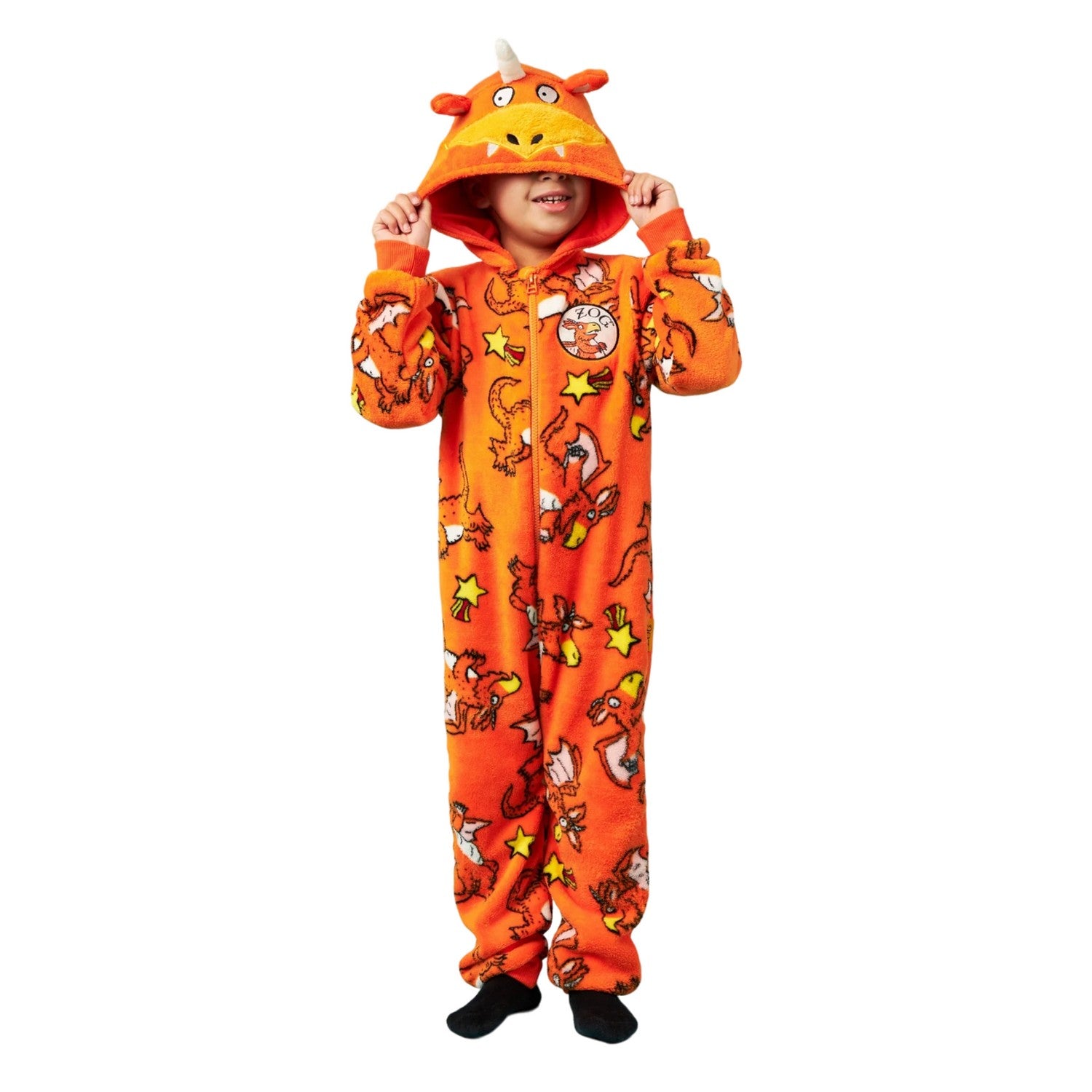 Orange - Side - The Gruffalo Childrens-Kids Zog 3D Ears All-In-One Nightwear