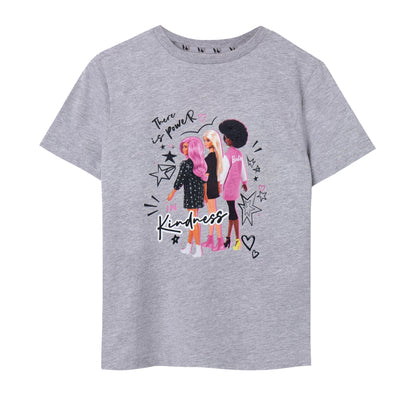 Grey - Front - Barbie Girls There Is Power In Kindness Pose Marl Short-Sleeved T-Shirt