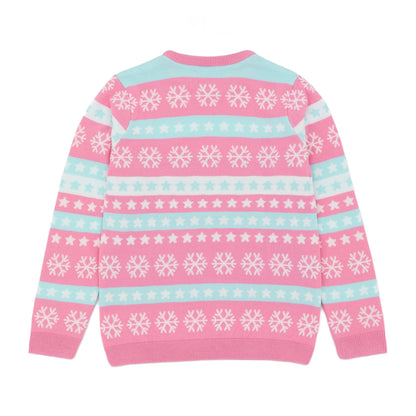 Pink-Blue - Back - Pusheen Girls Knitted Christmas Sweatshirt