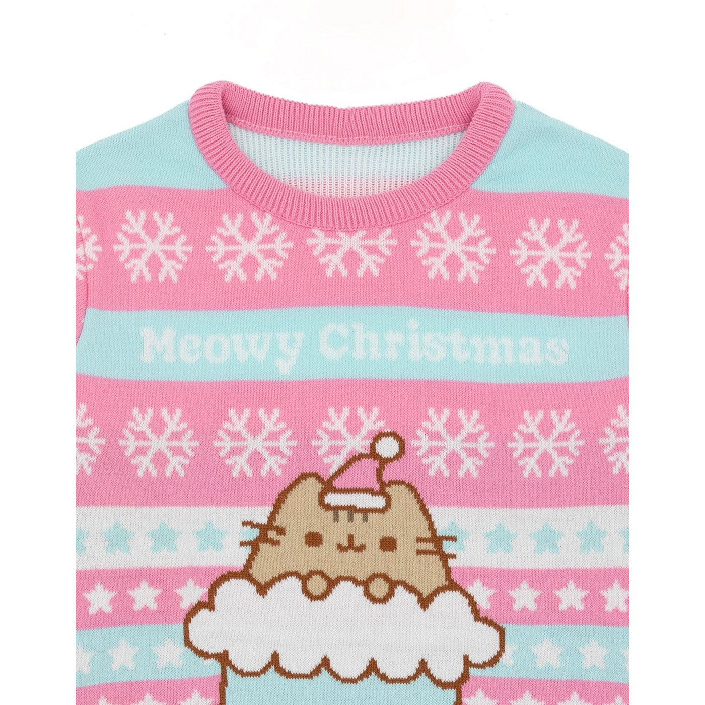 Pink-Blue - Side - Pusheen Girls Knitted Christmas Sweatshirt
