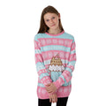 Pink-Blue - Close up - Pusheen Girls Knitted Christmas Sweatshirt