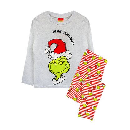 Grey-Red - Front - The Grinch Boys Merry Grinchmas Long Pyjama Set