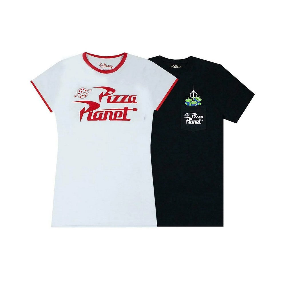 White-Black - Front - Toy Story Womens-Ladies Pizza Planet Alien T-Shirt (Pack of 2)