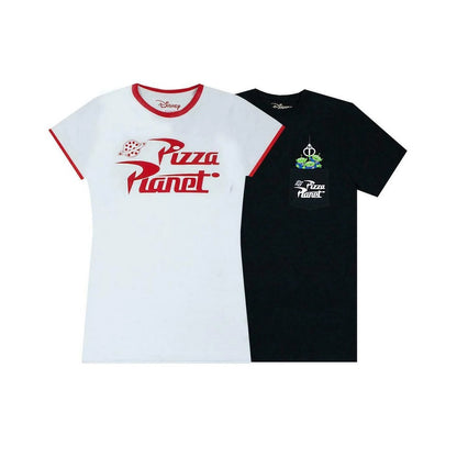 White-Black - Front - Toy Story Womens-Ladies Pizza Planet Alien T-Shirt (Pack of 2)