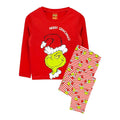 Red - Front - The Grinch Girls Merry Grinchmas Long Pyjama Set