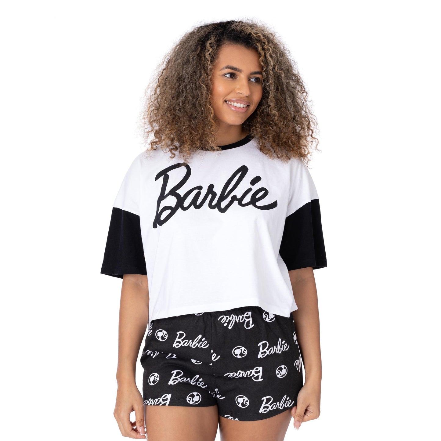 Black-White - Side - Barbie Womens-Ladies Short Pyjama Set
