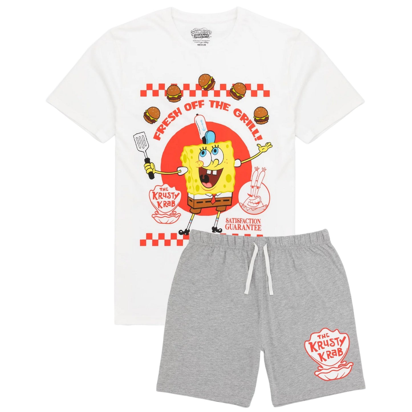 White-Grey - Front - SpongeBob SquarePants Mens Short Pyjama Set