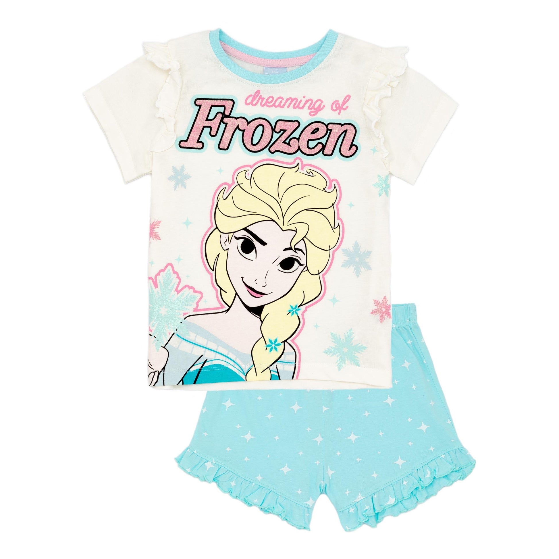 Blue-White - Front - Frozen Girls Short-Sleeved Pyjama Set