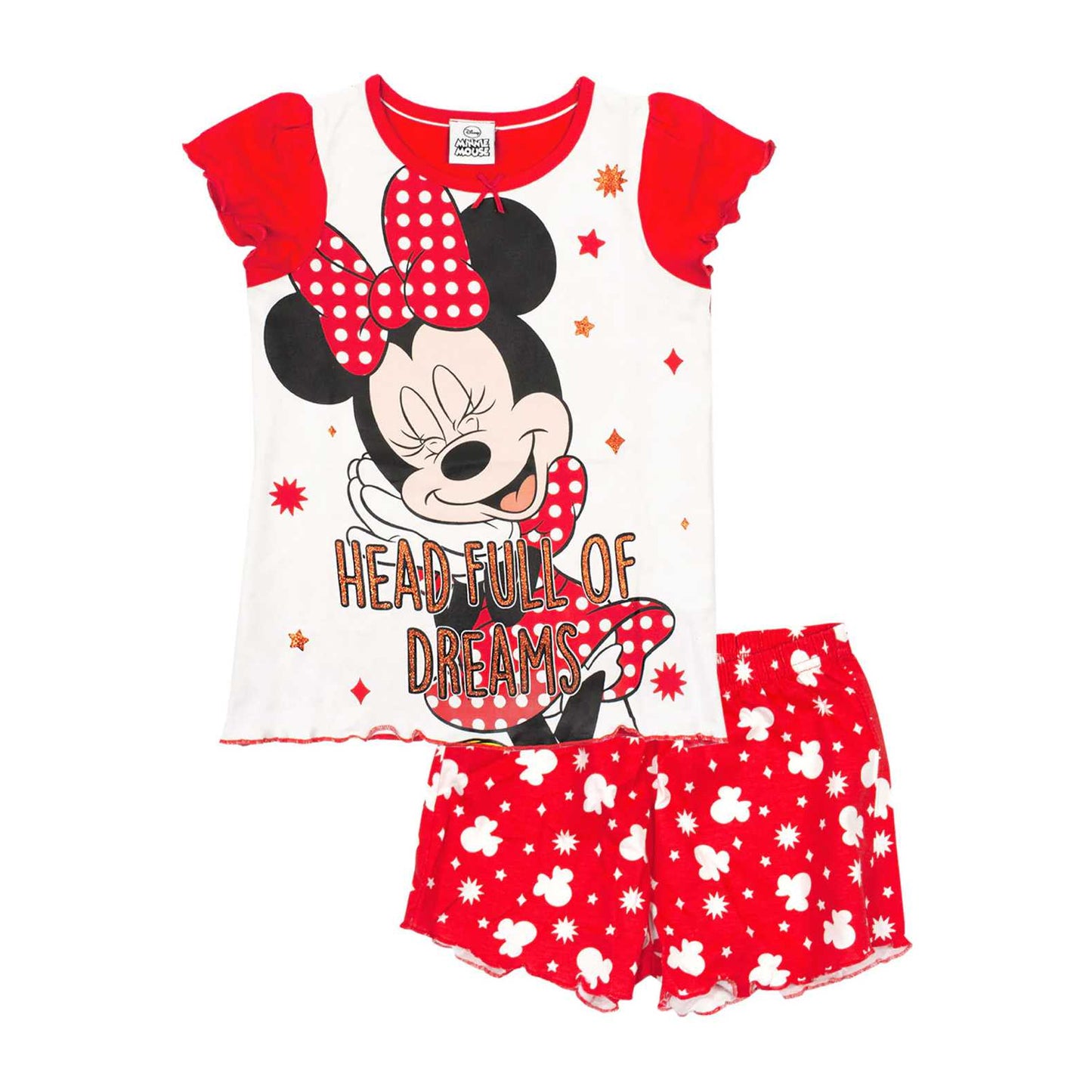 Red - Front - Disney Girls Minnie Mouse Short Pyjama Set