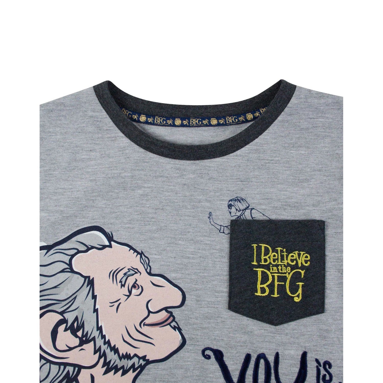 Grey - Side - The BFG Boys I Believe Marl Chest Pocket Pyjama Set