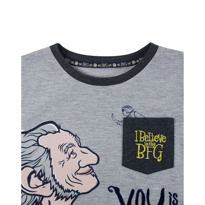 Grey - Side - The BFG Boys I Believe Marl Chest Pocket Pyjama Set