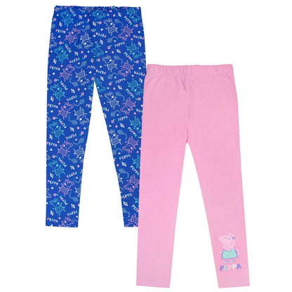 Pink-Navy Blue - Front - Peppa Pig Girls Leggings (Pack of 2)