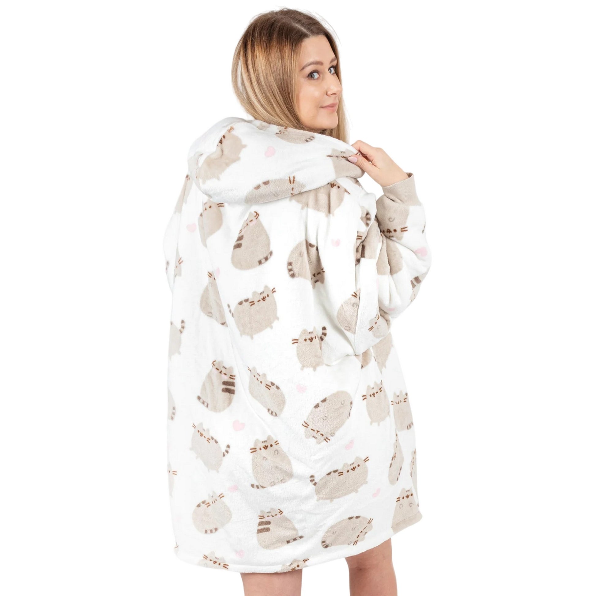 White - Back - Pusheen Womens-Ladies Oversized Hoodie Blanket