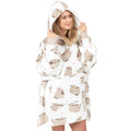 White - Side - Pusheen Womens-Ladies Oversized Hoodie Blanket