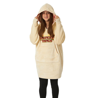 Cream - Back - Stranger Things Childrens-Kids Logo Hoodie Blanket