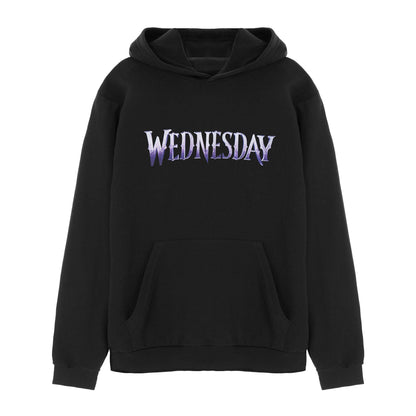 Black-Purple - Front - Wednesday Womens-Ladies Logo Hoodie