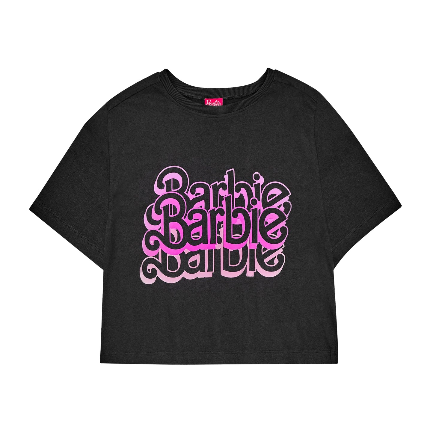 Grey - Front - Barbie Womens-Ladies Logo Acid Wash Crop Top