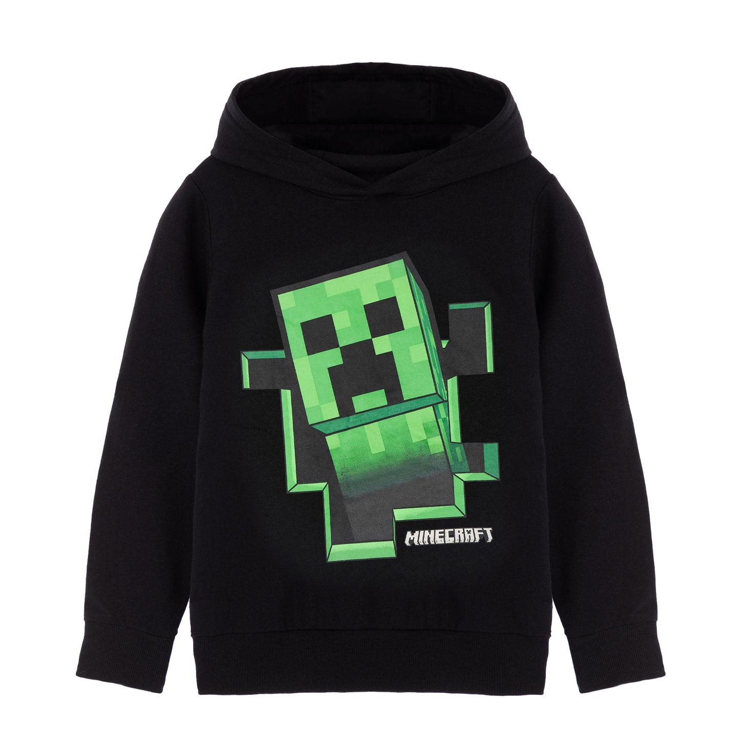 Black-Green - Front - Minecraft Childrens-Kids Creeper Hoodie