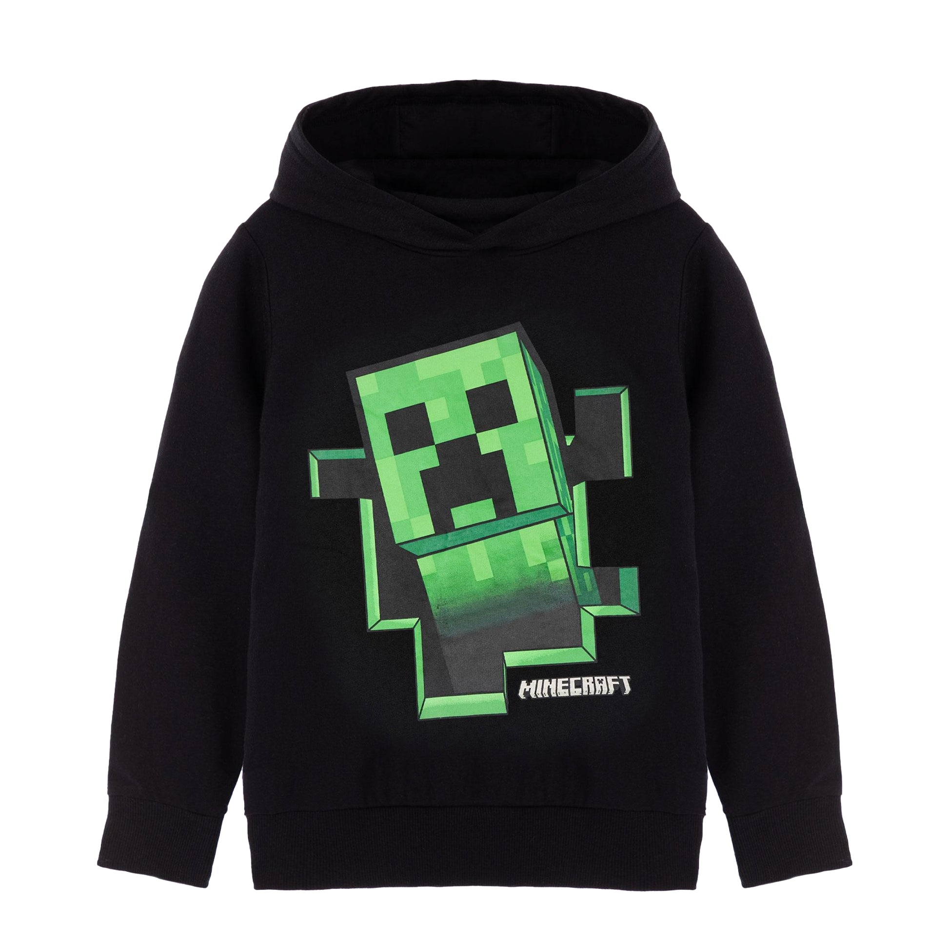 Black-Green - Front - Minecraft Childrens-Kids Creeper Hoodie