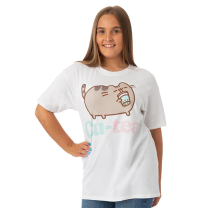 White - Side - Pusheen Womens-Ladies Cutea T-Shirt