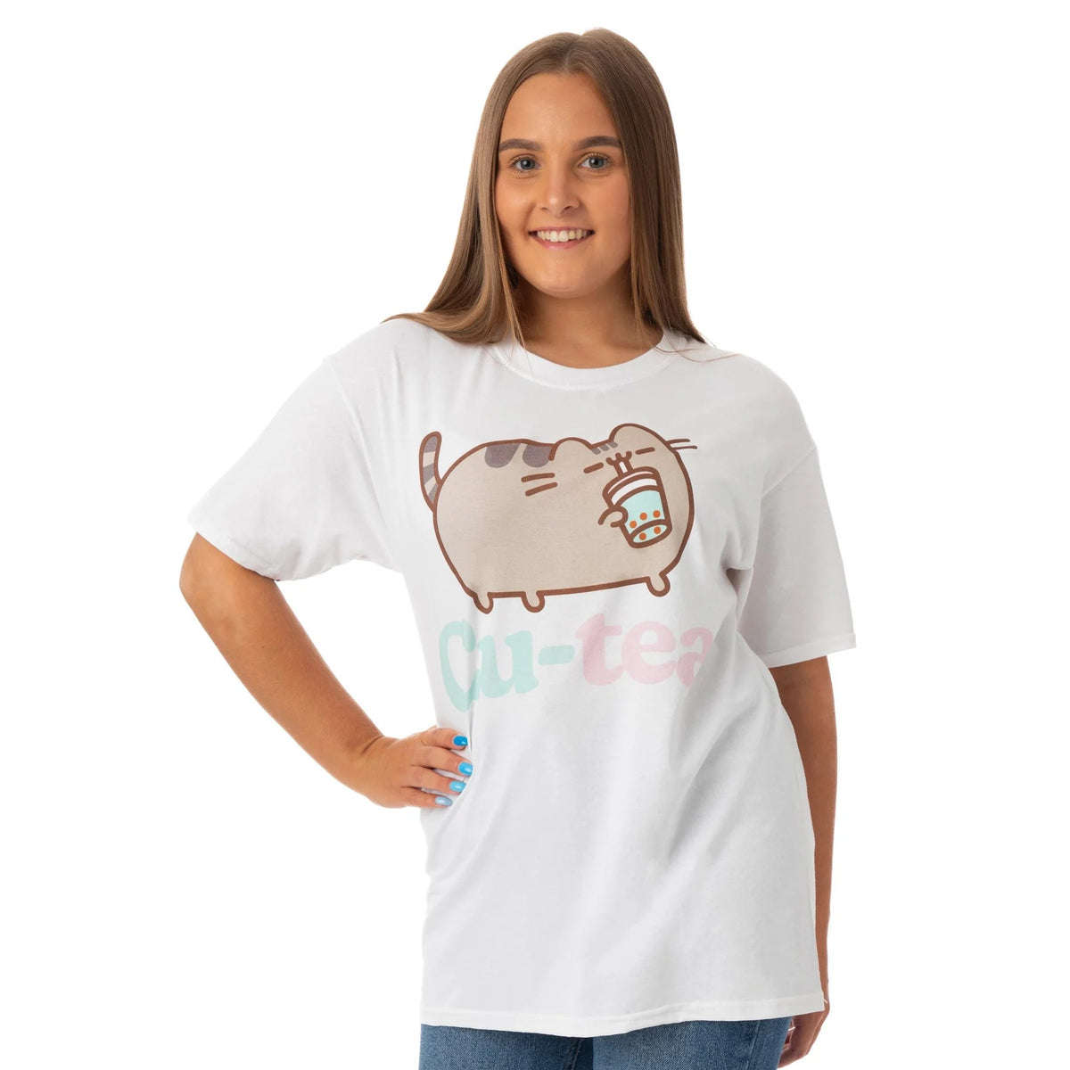 White - Side - Pusheen Womens-Ladies Cutea T-Shirt