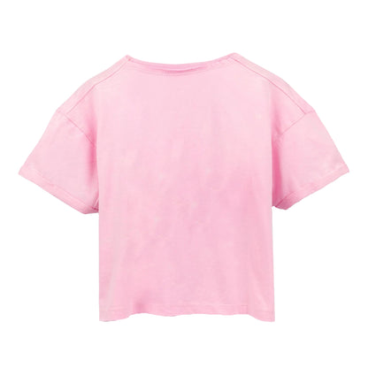 Pink - Back - Barbie Womens-Ladies Distressed Logo Crop Top