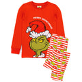 Red - Front - The Grinch Childrens-Kids Long Leg Slim Long-Sleeved Christmas Pyjama Set