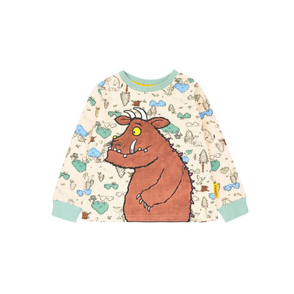 Off White-Sea Green-Brown - Side - The Gruffalo Childrens-Kids Embroidered Pyjama Set