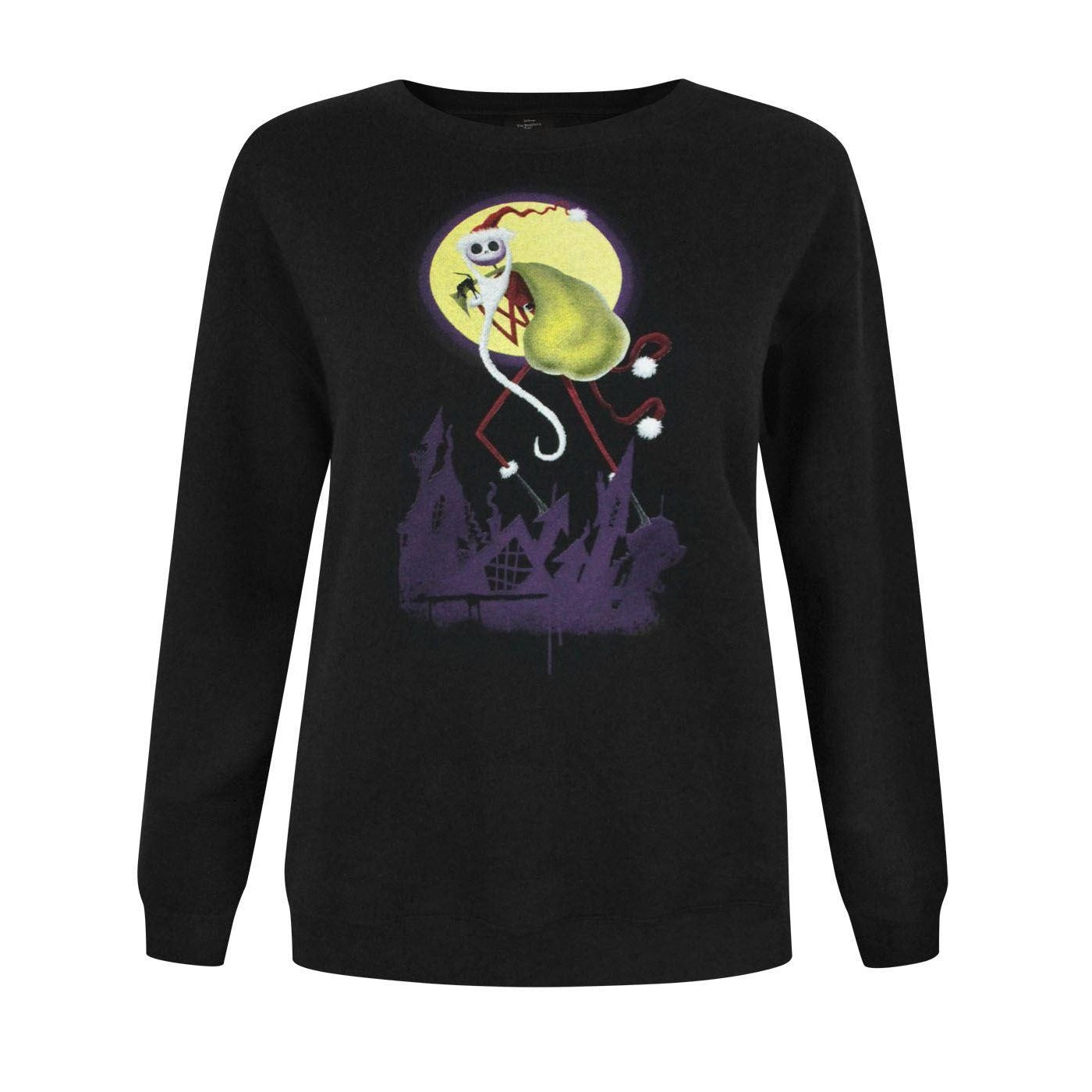 Black - Front - Nightmare Before Christmas Womens-Ladies Jack Skellington Santa Hat Sweatshirt