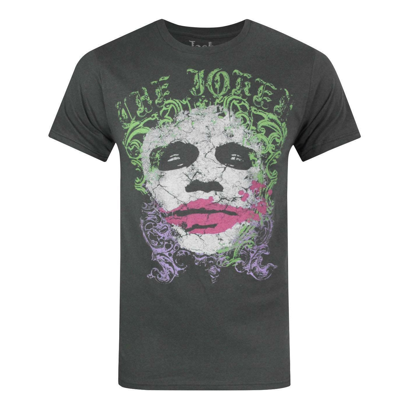 Charcoal - Front - Jack Of All Trades Mens Distressed Face The Joker T-Shirt