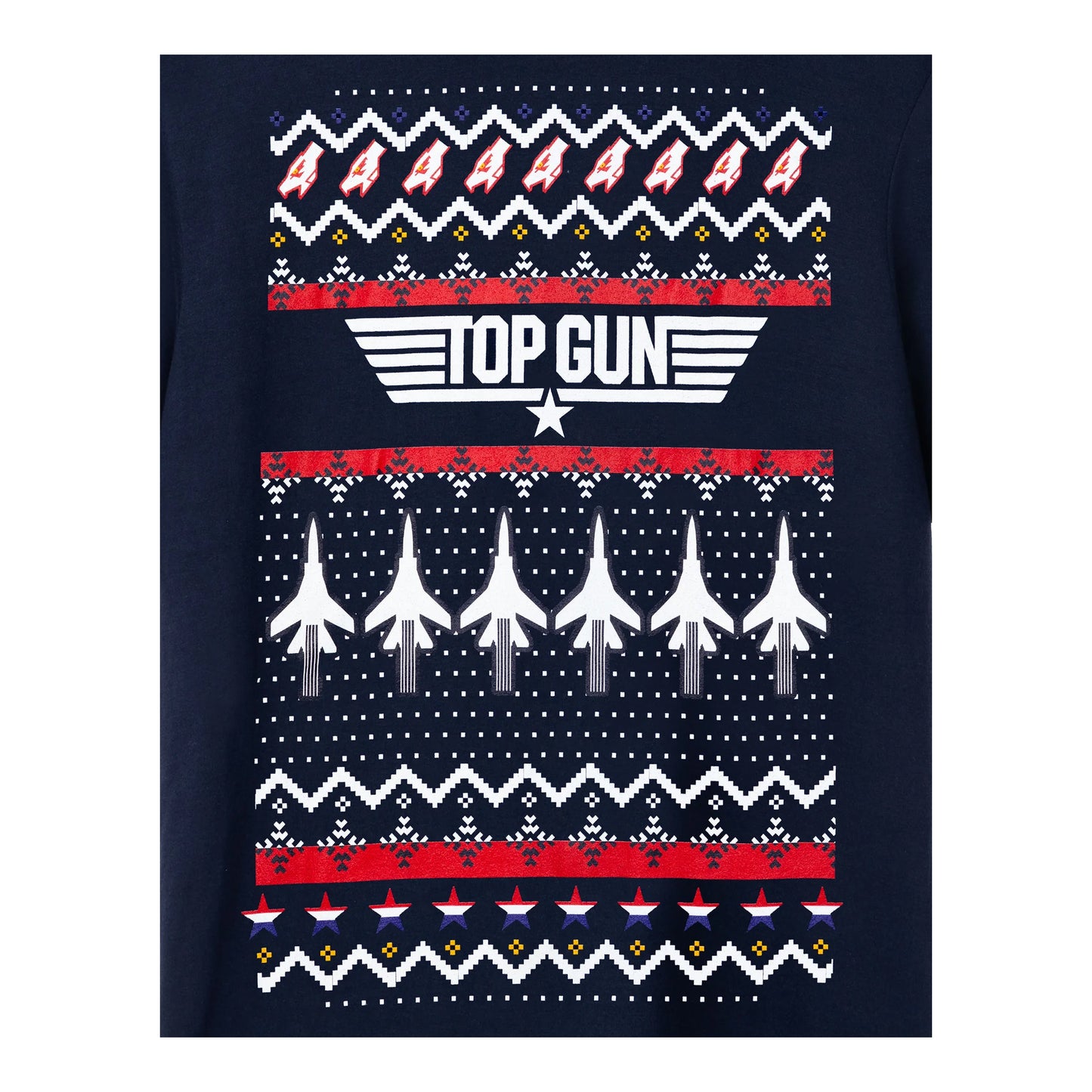 Navy - Side - Top Gun Mens Fair Isle Christmas T-Shirt