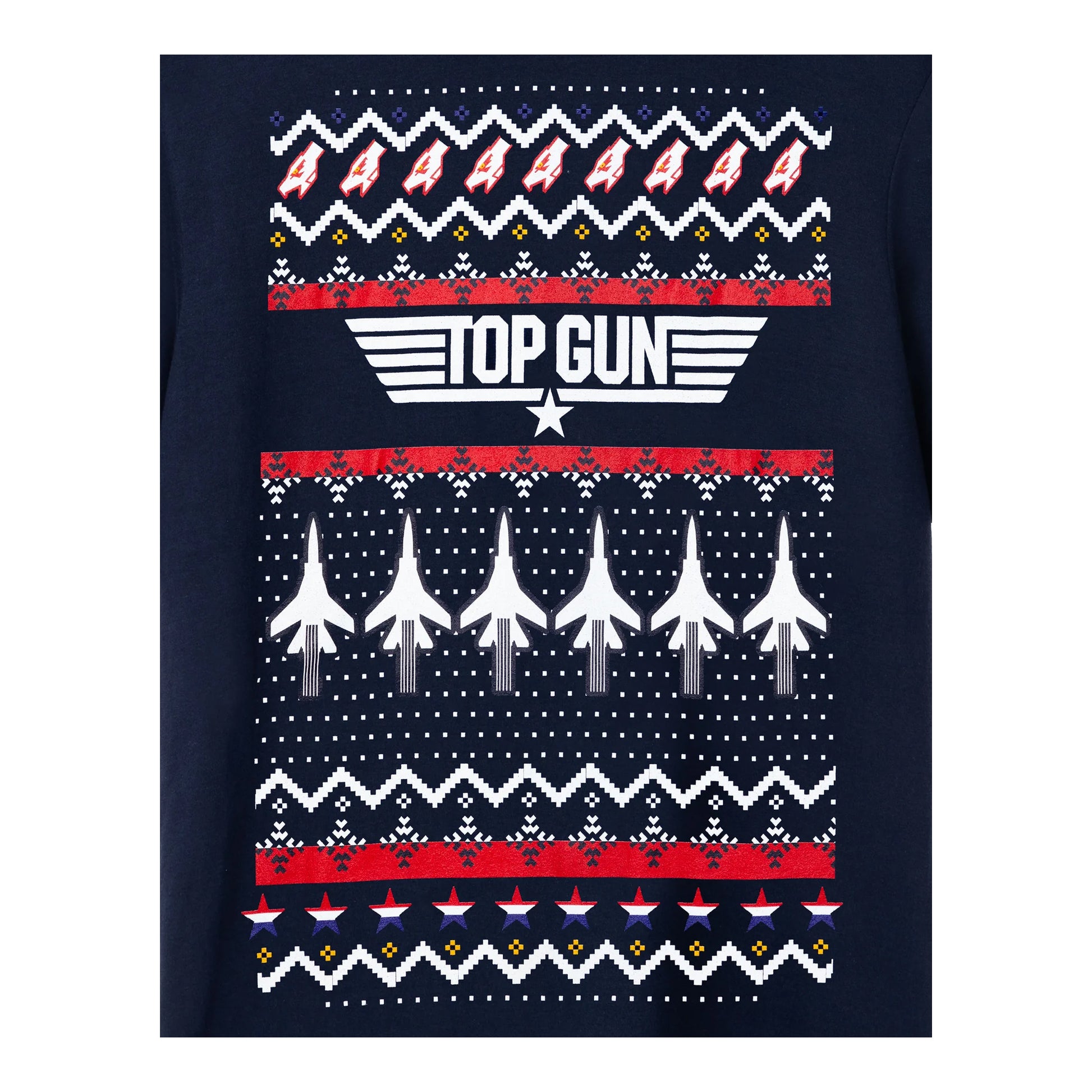 Navy - Side - Top Gun Mens Fair Isle Christmas T-Shirt