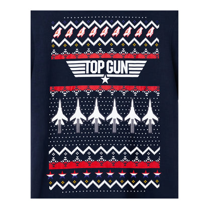 Navy - Side - Top Gun Mens Fair Isle Christmas T-Shirt