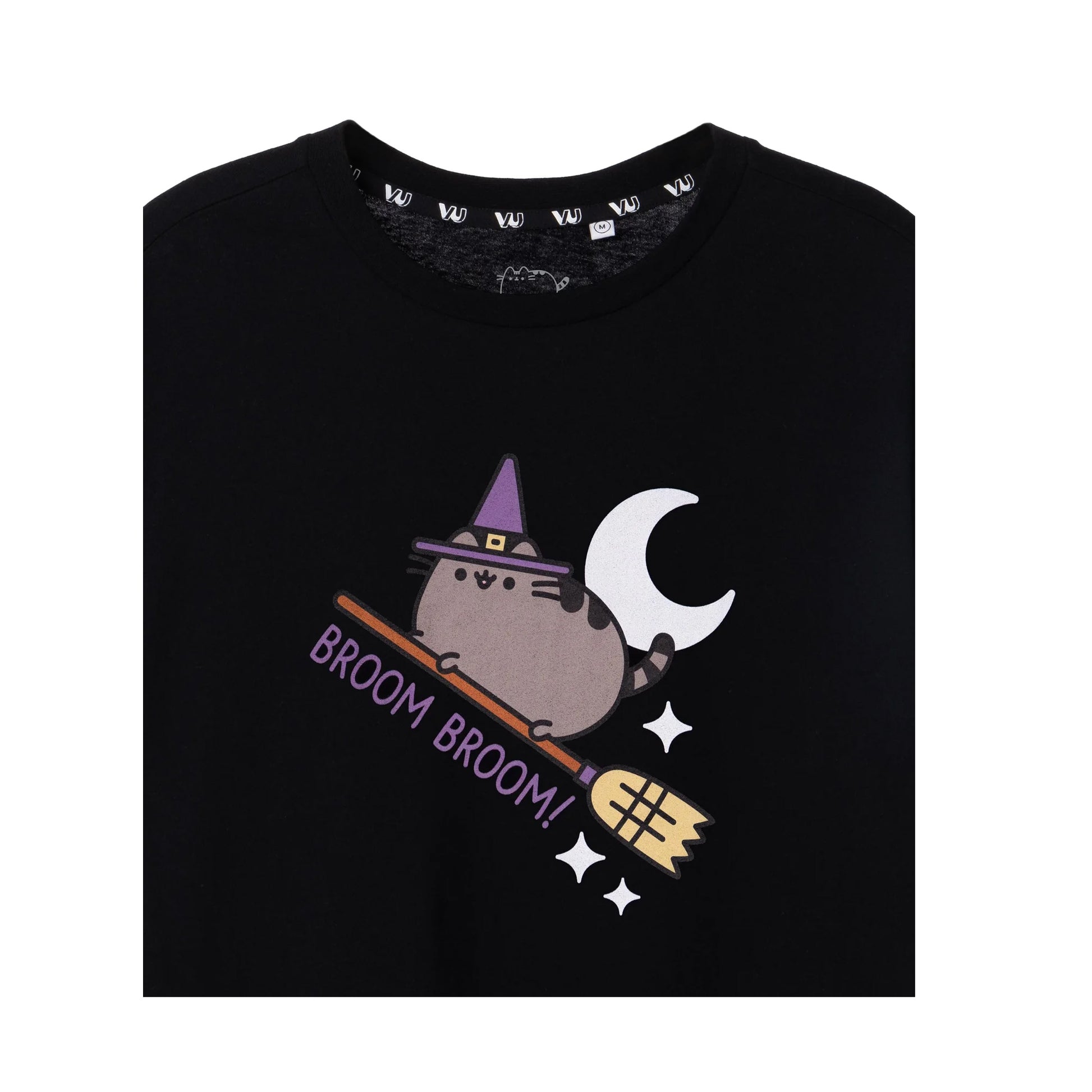Black - Back - Pusheen Womens-Ladies Broom Broom Halloween T-Shirt
