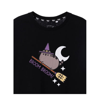 Black - Back - Pusheen Womens-Ladies Broom Broom Halloween T-Shirt