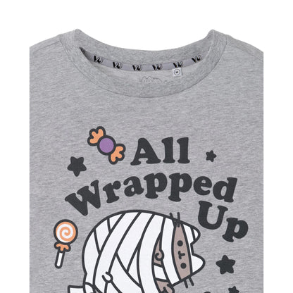 Grey - Back - Pusheen Womens-Ladies All Wrapped Up Halloween T-Shirt