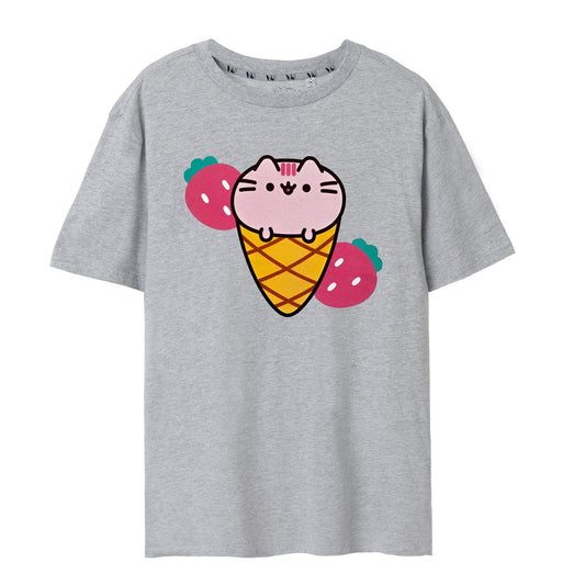 Grey Marl - Front - Pusheen Womens-Ladies Ice Cream Short-Sleeved T-Shirt