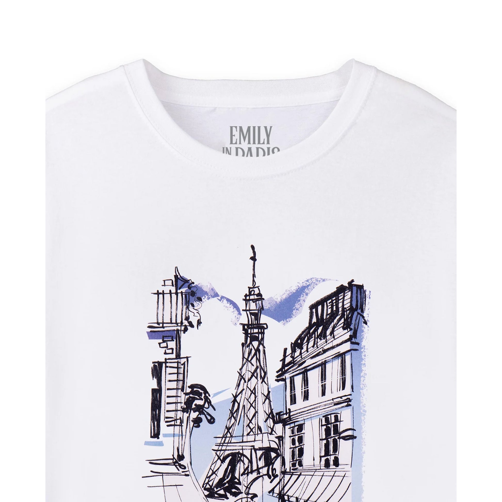 White - Back - Emily In Paris Womens-Ladies Sketchy Cityscape Short-Sleeved T-Shirt