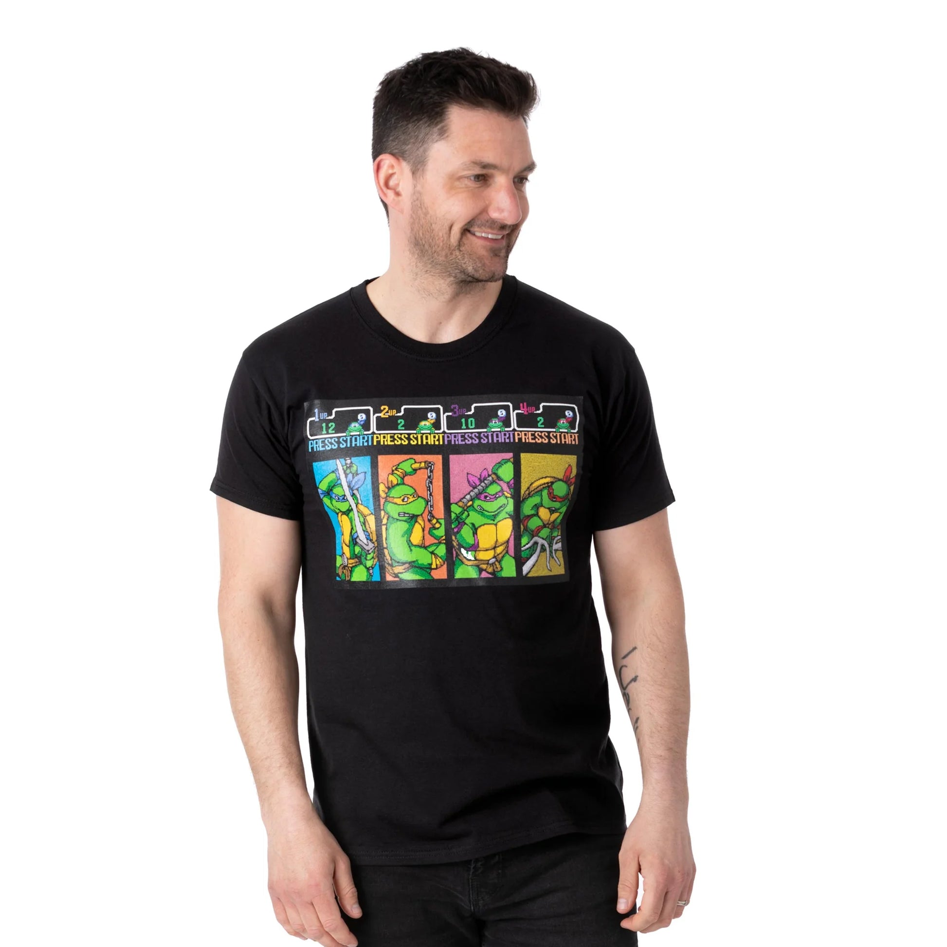 Black - Side - Teenage Mutant Ninja Turtles Mens Press Start Arcade Game T-Shirt